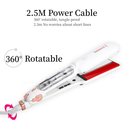 Professional Steam Hair Straightener Infrared Care Ceramic Coated 2 Inch Wide Plates for Salon Straightening Styling