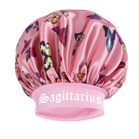 1PC Pink Butterfly Satin Sleep Bonnet & Headband Set - Adjustable Hair Protector for Daily, Makeup & Skincare Constellation
