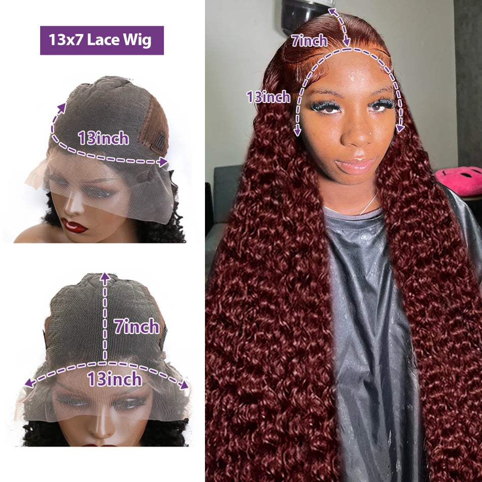 30 40 Inch Reddish Brown 13x6 Lace Frontal Wig 250 Density Colored Curly Wigs Human Hair Deep Wave 13x4 13x7 HD Lace Frontal Wig