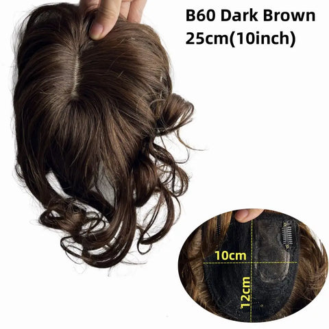 10inch Short Body Wavy Human Hair Toppers for Women Clip In Curly Hairpieces Extensions Increase Hair Volume Mild Brown Non-Remy