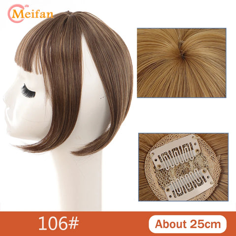 MEIFAN Synthetic Middle Part Topper Hairpiece with Bangs Clip-In Bangs Extension Natural Invisible Clourse Hairpiece for Women
