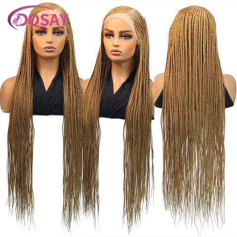 Synthetic Full Lace Front Wig Cornrow Double Braided Wigs For Black Women Box Side Part Braided Lace Wig Faux Locs Braids Wigs