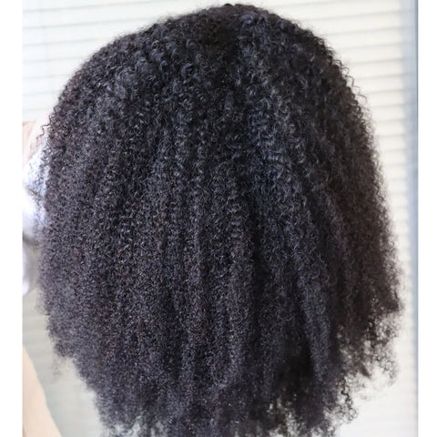 Afro Kinky Curly Virgin Brazilian Human Hair Machine Made Sew Wig with Bang  Curls Human Hair Wig for Black Women
