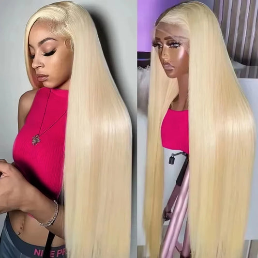 300% Density HD Transparent 613 Blonde Straight 13x7 Lace Front Human Hair Wigs For Women Brazilian Lace Frontal Wig Pre Plucked