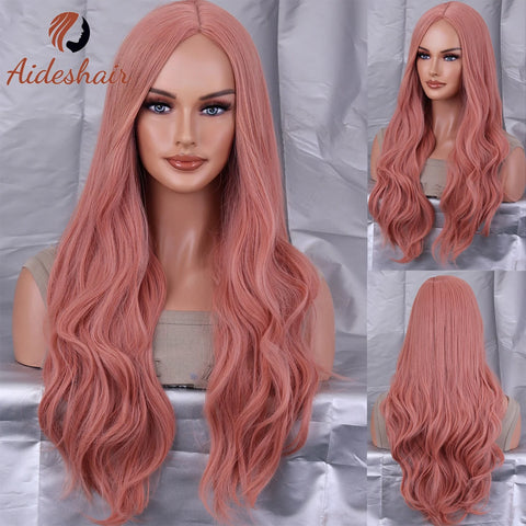 Aideshair Cosplay Wig Christmas Purple Half Pink Synthetic hair Wigs with Bangs for Black White Woman Heat
