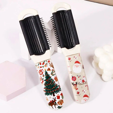 1pc Compact portable folding mirror comb with Christmas element pattern, perfect gift for Christmas Special for real hair wigs