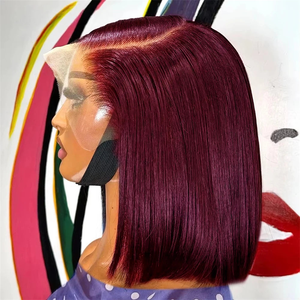 99J Burgundy colour Bob Wig Glueless 13x4 Lace Frontal Bob Wigs 100% Brazilian Human Hair Straight Short Wine Red wig of Women