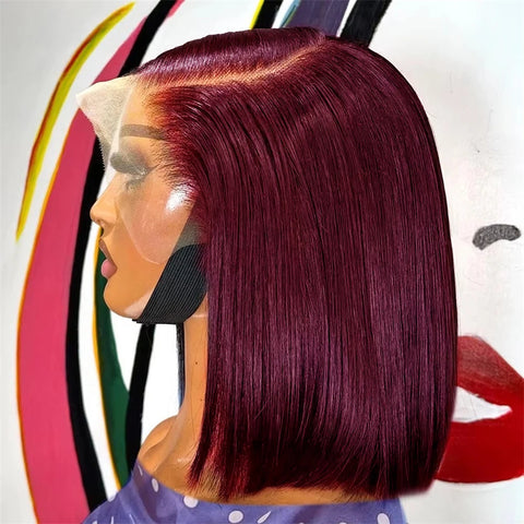 99J Burgundy colour Bob Wig Glueless 13x4 Lace Frontal Bob Wigs 100% Brazilian Human Hair Straight Short Wine Red wig of Women