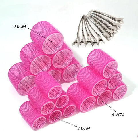 28pcs/Set Hair Roller Sets 18pcs Plastic Self Grip Hair Curlers 3 Sizes Hair Rollers 10pcs Metal Clips DIY Hairdressing Tools