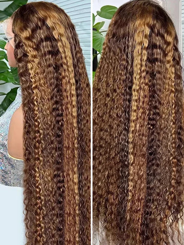 Curly 13x6 Lace Frontal Human Hair Wig 427 Highlight Ombre HD Deep Wave 30 40 Inch 13x4 Lace Front Wigs Water Wave 250 Density