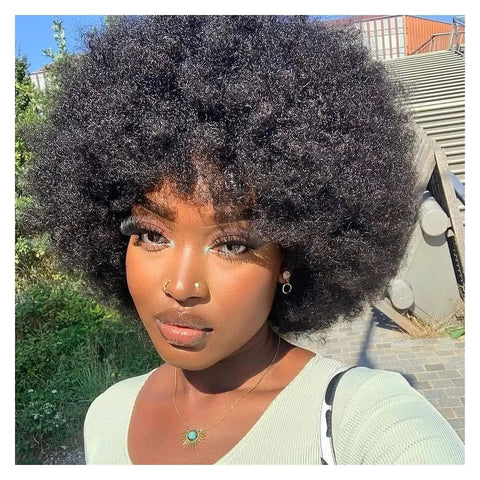 Glueless Afro Kinky Curly Wig Human Hair for Women Short Fluffy Curly Wigs Human Hair Pixie Cut Afro Wig for Black Women