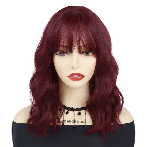 Synthetic Auburn Wig with Bangs for Women Girls Cosplay Halloween Party Lolita Use Short Wavy Curly Wigs Heat Resistant Fiber