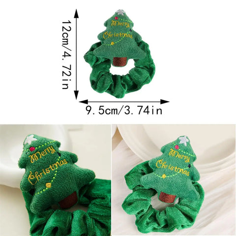 Christmas Hair Scrunchies Girls Soft Velvet Elastic Ponytail Holder Rubber Band Charms Hair Ties Party Elk Santa Claus Headwear