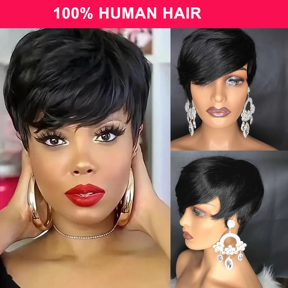 Blond 613 Short Pixie Cut Human Hair Wig With Bangs For Black Women 1B# Brazilian Straight Remy Hair Bob Full Machine Made Wigs