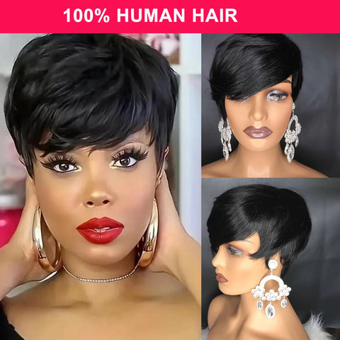 Blond 613 Short Pixie Cut Human Hair Wig With Bangs For Black Women 1B# Brazilian Straight Remy Hair Bob Full Machine Made Wigs