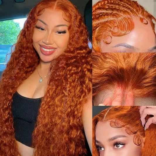 Water Wave Ginger Orange Lace Front Wigs Human Hair 350 Colored Human Hair Wet Wavy Wig for Women Deep Curly Wigs with Baby Hair