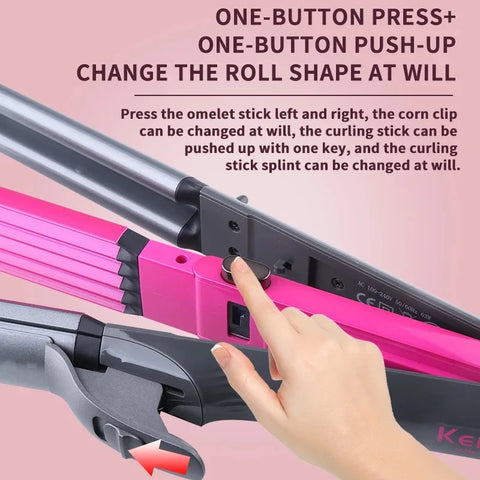Kemei 4 in 1 Hair Straightener Crimper Hair Wand Curler Flat and Curling Iron Women Hair Styling Waver Adjustable Temperature