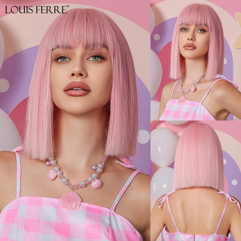 LOUIS FERRE Short Blonde Bob Synthetic Wigs With Dark Root Shoulder Length Blonde Straight Wig Mixed White Hair High Temperature