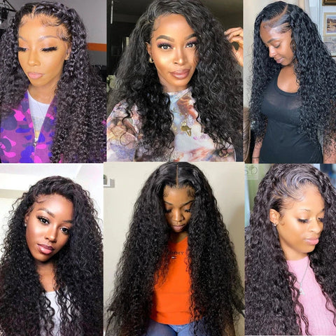 Kinky Curly Wigs 100% Human Hair Wigs Water Deep Wave Brazilian HD Lace Frontal Wig 13x6 HD Lace Front Human Hair Wig For Women