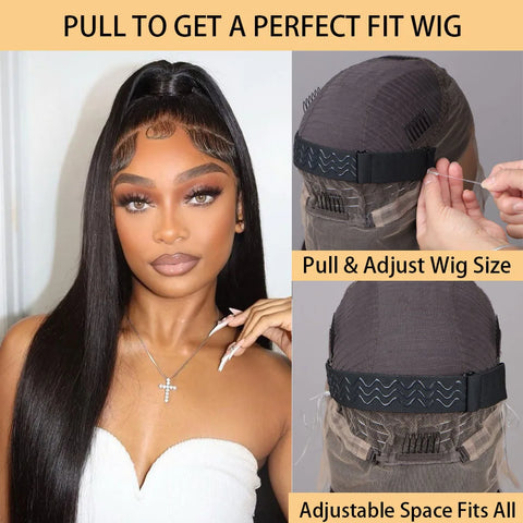 Glueless Invisi-Drawstring 360 Lace Front Wigs Human Hair Wear&Go Straight Full Lace Frontal Wig 180% HD Transparent Virgin Hair