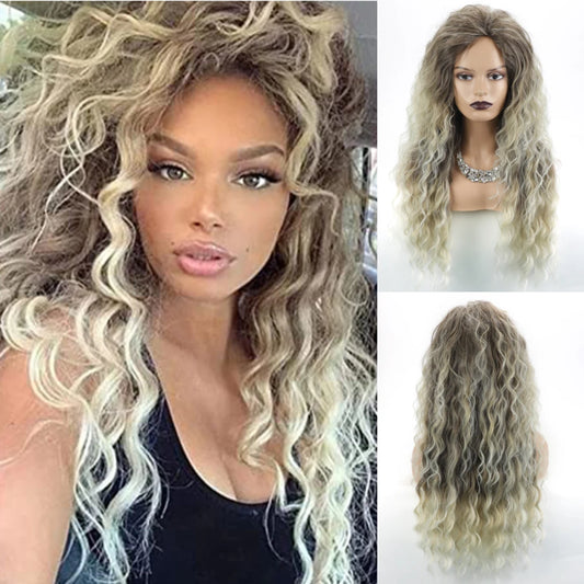 MSIWIGS Blonde Wig Synthetic Long Curly Hair Wigs for Women Fluffy Hairstyle Wave Ombre Wig Costume Carnival Party