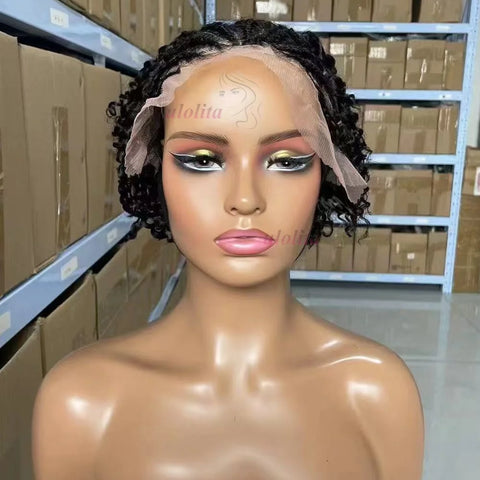 13x4 Lace Frontal Afro Curly Wig 100% Brazilian Remy Hair Wigs 6 Inch Kinky Curly Human Hair Wigs with Braids for Black Women