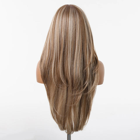 Long Straight Afro 13*6  Transparent Lace Frontal Synthetic Wigs Preplucked Brown Blonde Highlight Mixed Wig for Black Women Wig