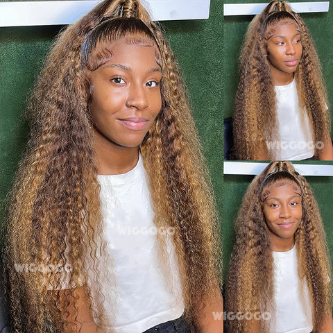 Highlight Wig Human Hair Curly Deep Wave Frontal Wig 13X6 13X4 Hd Lace Front Wigs P4/27 1B30 Brown Blonde Ombre Colored Wigs