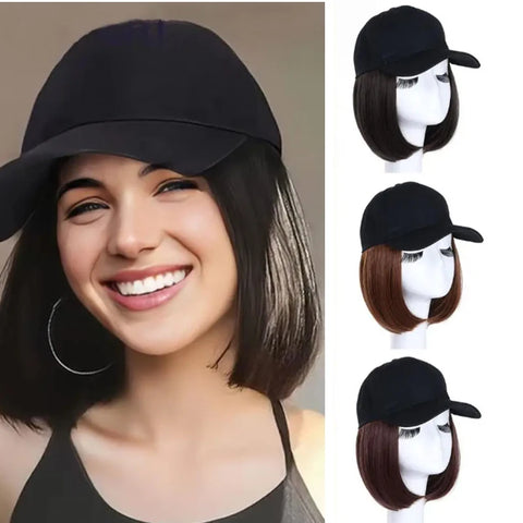 H&STAR Synthetic Short Straight Wig Heat Resistant Fiber Stylish Girls' Baseball Hat Wig with Natural  Hair Peaked Cap