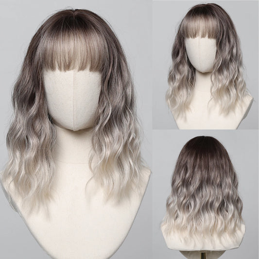 Short Wavy Wine Red Synthetic Wigs for Women Curly Lolita Wigs With Bangs Shoulder Length Wigs Natural Looking Daily Cosplay