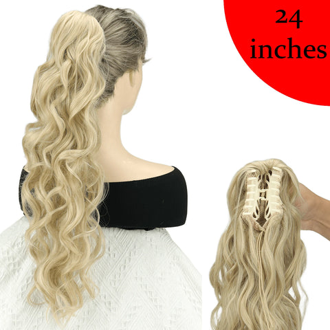 Synthetic Claw Clip Ponytail 18Inch Long Wavy Black Brown Heat Resistant Type Layered Horse Tail  Hair Extension
