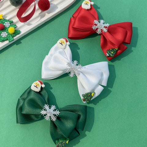 1PC Christmas Santa Snowflake Tree Hair Bows，Cute Xmas Holiday Hair Accessories, Perfect for Party Gifts & Festive Looks
