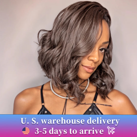 Salt and Pepper WigsGrey bob loose wave wigs Human Hair 6x6 Lace Front Wigs Human Hair Glueless Wigs Brazilian Virgin 14 inch