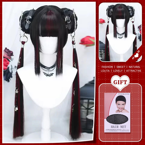 WTB Synthetic Long Straight Hair Black Lolita Wigs with Bangs for Women Fashion Female Cosplay Party Christmas Wigs Multicolor