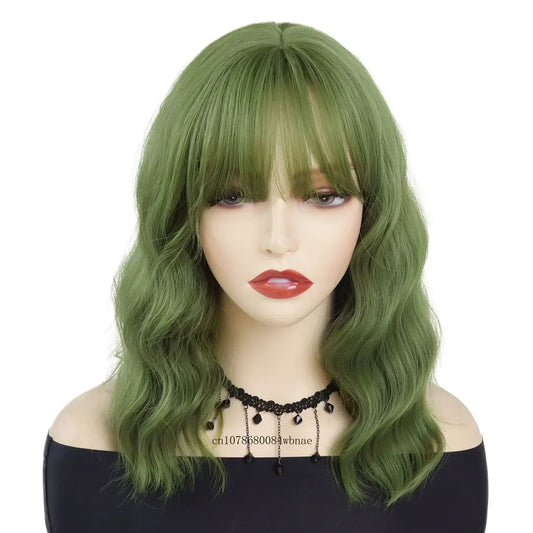 Synthetic Auburn Wig with Bangs for Women Girls Cosplay Halloween Party Lolita Use Short Wavy Curly Wigs Heat Resistant Fiber