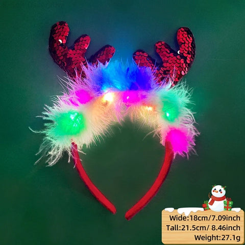 2025 Led Christmas Antler Headband Xmas Tree Hair Band with LED Lights Cosplay Headbands Party Christmas Hair Accessories