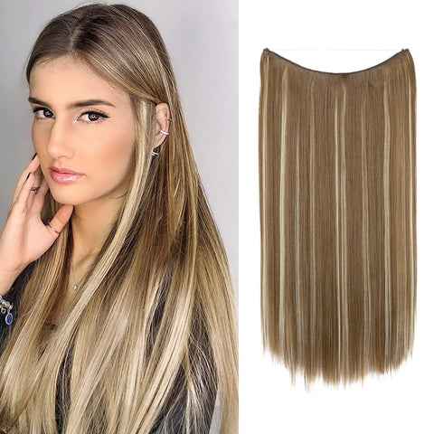 SARLA Synthetic No Clip Hair Extension Ombre Natural Fake False Long Straight Hairpiece Blonde Hair For Women
