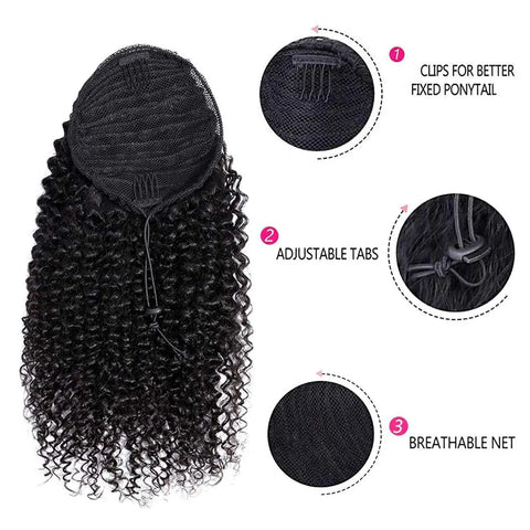 Mogolian Afro Kinky Curly Drawstring Ponytail Human Hair Extensions 4B 4C Remy 12-24inch Long Clip In Ponytail Extension