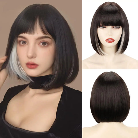 Short, light purple bob hairstyle synthetic wig for Halloween party cosplay wig, daily high-temperature hair accessory wig set