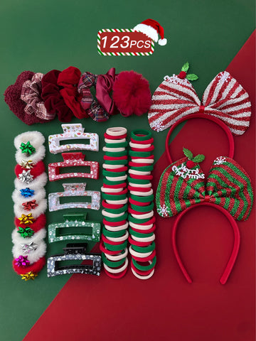 123pcs Elegant Christmas Hair Accessories Set for Women Fashionable Hair Decorations Ideal Christmas Gift