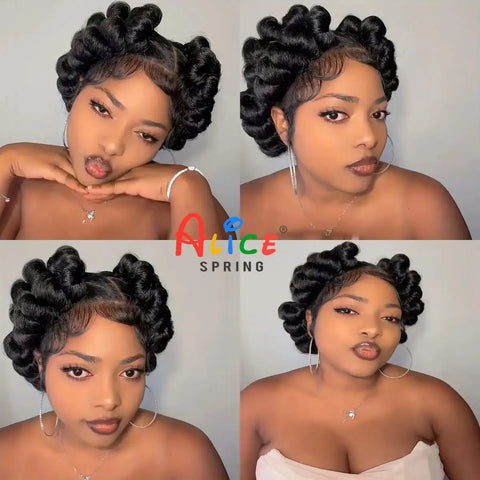 Natural Color 6Inch Transparent Full Lace Braided Wigs Short Cute Handmade Bantu Synthetic Braided Lace Wigs Knotless Braids Wig