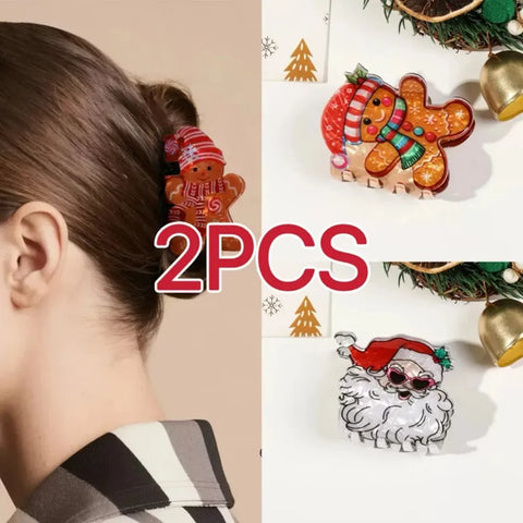 1/2Pcs Acrylic Christmas Hair Claw Clips for Women, Gingerbread Man Design Hair Jaw Clips Hair Accessories Holiday Gift Hair Pin