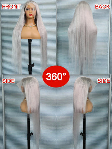250% Silver Grey Colored Straight Human Hair Wigs 13x6 HD Lace Front Wigs Brazilian 30 40 Inch 13x4 Lace Frontal Human Hair Wigs