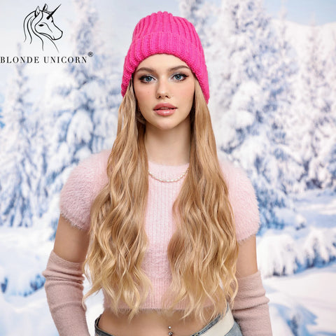 Blonde Unicorn Hat wigs Cap with Hair Hat Wig Blonde Wavey Wig Separable Synthetic Hair Women Daily Party High Temperature
