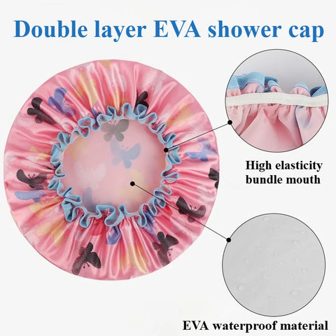 1Pc Thick Waterproof Bath Hat Double Layer Shower Hair Cover Women Supplies Shower Cap Bathroom silk bonnet Satin Bonnets wrap