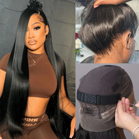 Glueless Invisi-Drawstring 360 Lace Front Wigs Human Hair Wear&Go Straight Full Lace Frontal Wig 180% HD Transparent Virgin Hair