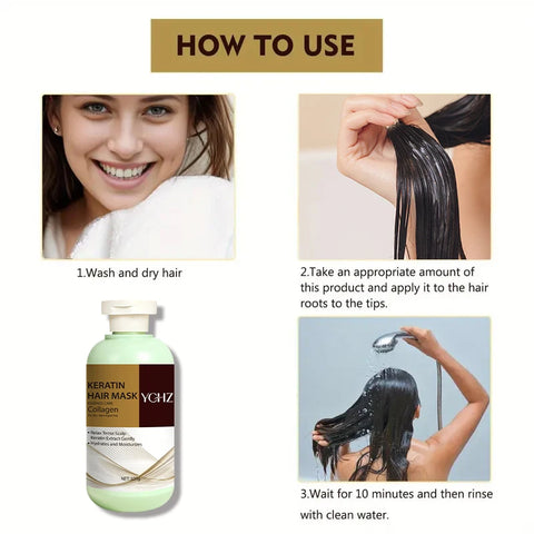 Magic Keratin Hair Mask, Contains Collagen - Moisturizing and Repairing Care, Makes Hair Silky Smooth, Enhances Vitality and Shine, Suitable for Normal Hair and All Hair Types
