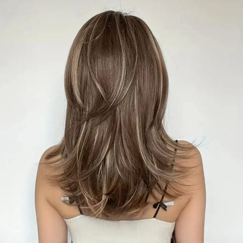 Glamorous Brown with gold highlights Wavy wig - heat-resistant synthetic wig for Halloween parties,Christmas Festival Wedding