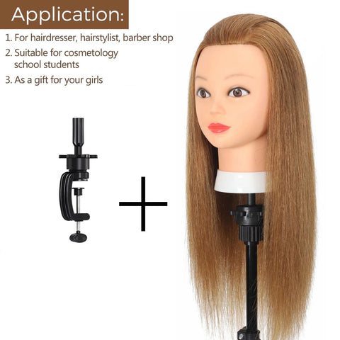Cosmetology Mannequin Head with 100% Real Human Hair Hairdresser Manikin Training Head and Individual MINI Wig Stand Tripod