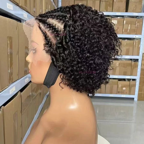 13x4 Lace Frontal Afro Curly Wig 100% Brazilian Remy Hair Wigs 6 Inch Kinky Curly Human Hair Wigs with Braids for Black Women